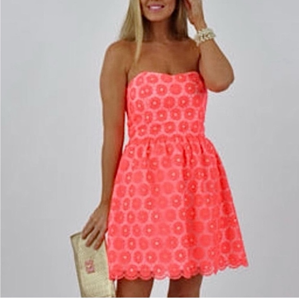 Lilly Pulitzer Peyton Fiesta Pink Daisy  Dress Pearls Size 8